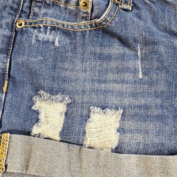Forever 21 Denim Shorts Womens 27 Blue Distressed Stretch Cuffed - Picture 2 of 9